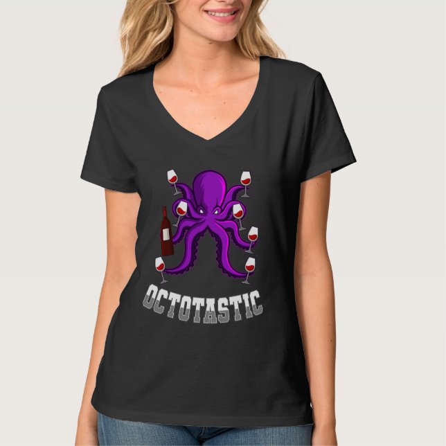 Wine Drinking Octopus T-Shirt (Front)