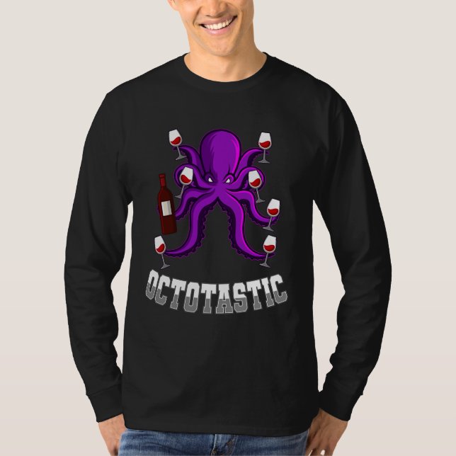 Wine Drinking Octopus T-Shirt (Front)