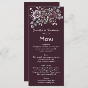 Wine, Dusty Purple, Dark Teal Wedding Menu