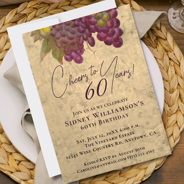 Wine Elegant 60th Birthday Cheers to 60 Years Invitation (Creator Uploaded)
