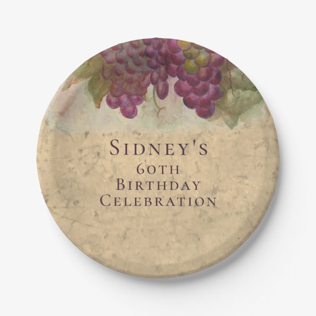 Wine Elegant 60th Birthday Rustic Vineyard  Paper Plate (Front)