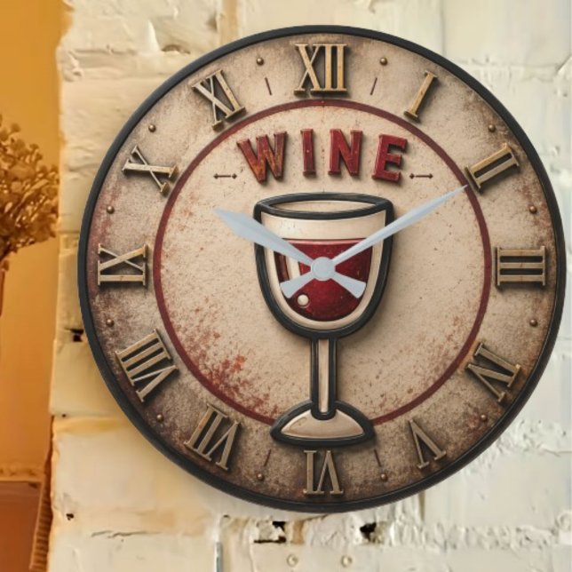 Wine Emoji  Modern Funny Minimalist Bar Decor  Large Clock (Creator Uploaded)