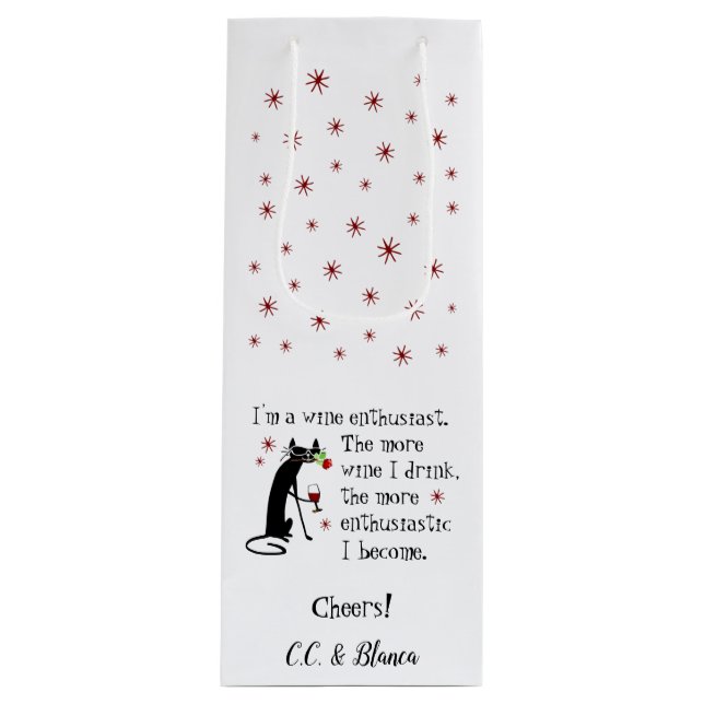 Wine Enthusiast Funny Quote with Cat Wine Gift Bag (Front)