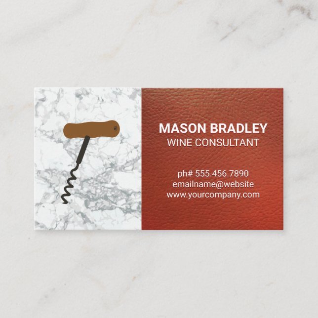 Wine Expert | Red Leather Marble Business Card (Front)