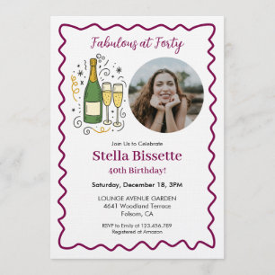 Wine Fabulous at Forty Party 40th Birthday Invitation