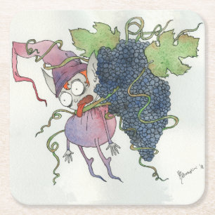 Wine fairy square paper coaster