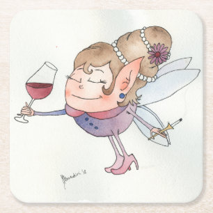 Wine fairy square paper coaster