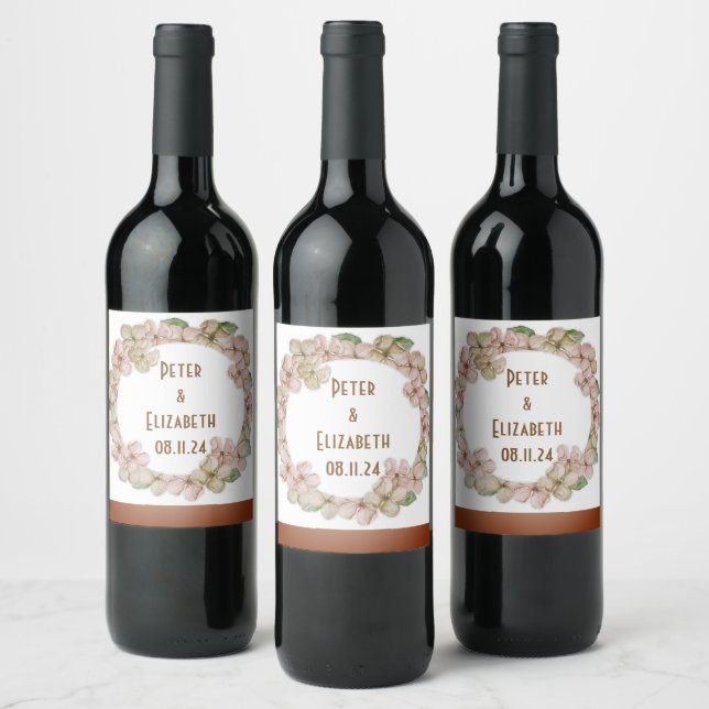 Wine Favor Personalized Flowers Stamp Label (Bottles)