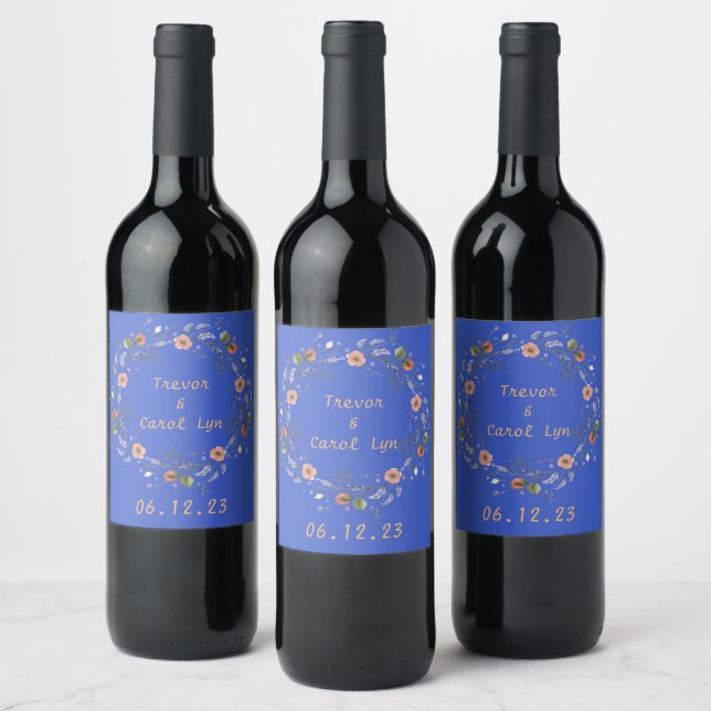 Wine Favor Personalized Flowers Stamp Label (Bottles)