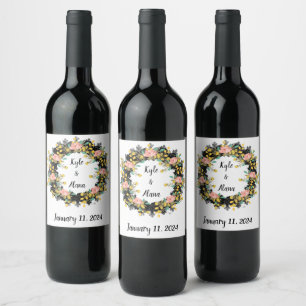 Wine Favor Personalized Flowers Stamp Label