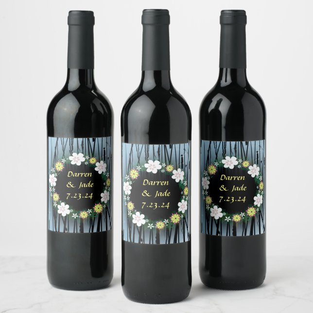 Wine Favor Personalized Flowers Stamp Label (Bottles)