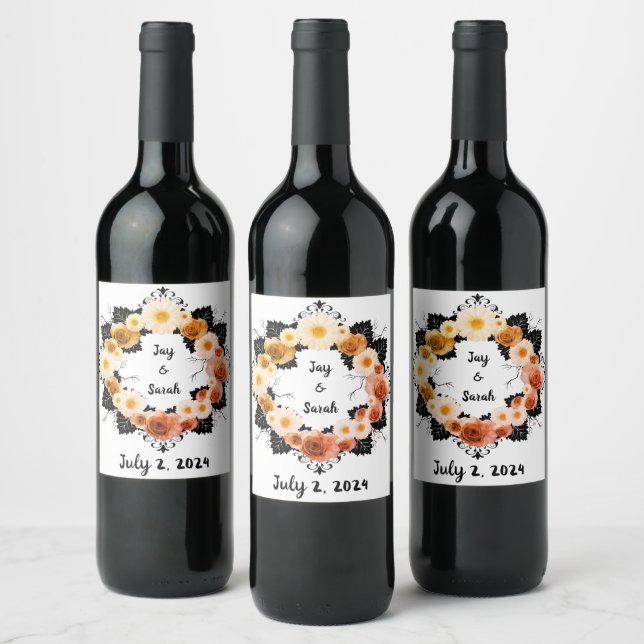 Wine Favor Personalized Flowers Stamp Wine Label (Bottles)