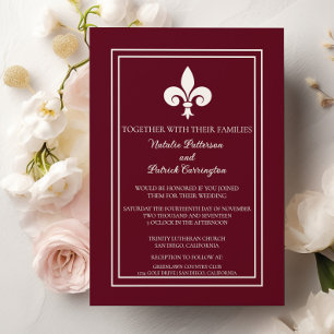 Wine Fleur de Lis Wedding Invitation
