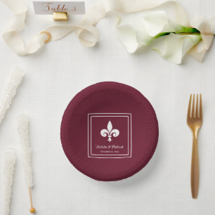 Wine Fleur de Lis Wedding Paper Plate