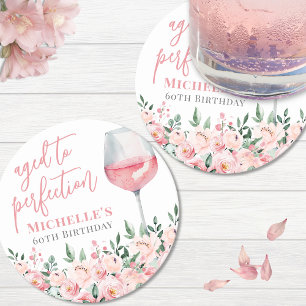 Wine Floral Birthday Party Round Paper Coaster