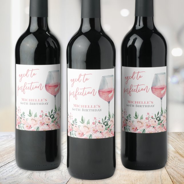 Wine Floral Birthday Party Wine Label (Wine Floral Birthday Party Wine Label )