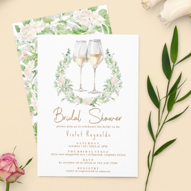 Wine & Floral Greenery | Cute Modern Bridal Shower Invitation (Creator Uploaded)