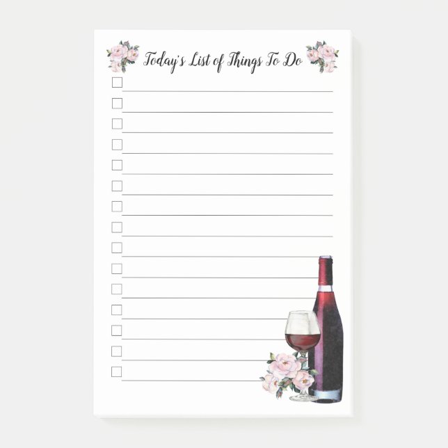 Wine & Floral List List of Things to Do Post-it Notes (Front)