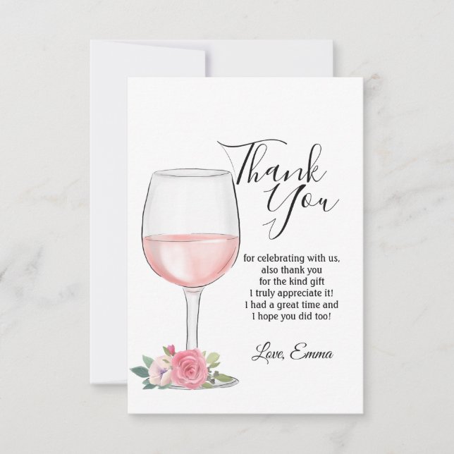 wine, floral, thank you card (Front)