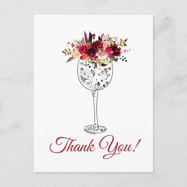 wine,  floral thank you card (Front)