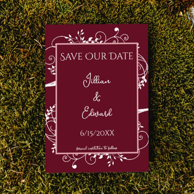 Wine Flourish Save The Date Announcement (Wine Red Flourish Save the Date Wedding Announcement)