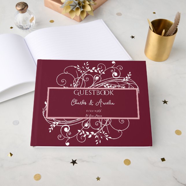 Wine Flourish Wedding Guest Book (Front Open)
