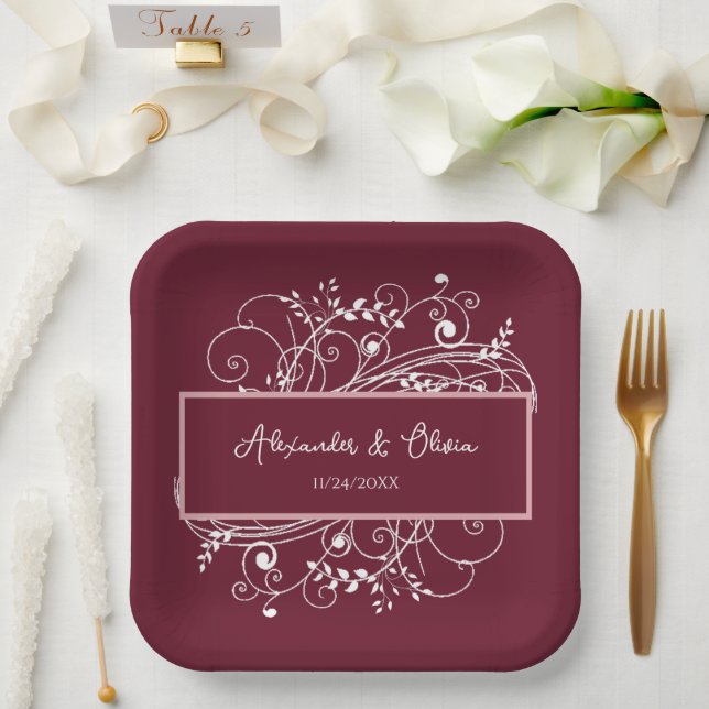 Wine Flourish Wedding Shower Paper Plates (Wedding)