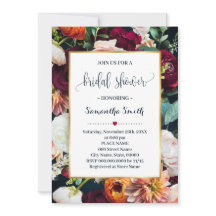 Wine Flowers Bridal Shower Navy Wedding Invitation