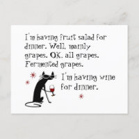 Wine for Dinner Funny Wine Quote with Cat