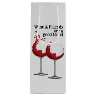 WINE & FRIENDS Quote Red Modern Gift Bag
