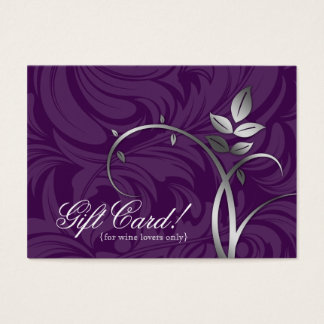 Wine Gift Card Certificate Leaf Swirl Silver Vine