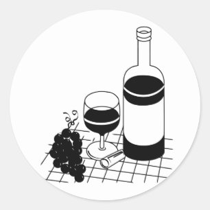 Wine Glass and Bottle Grapes Food drink Art Classic Round Sticker