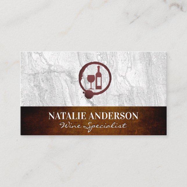 Wine Glass and Bottle | Rock Slate and Texture Business Card (Front)