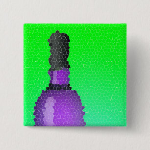 wine glass and bottle : stained glass 15 cm square badge