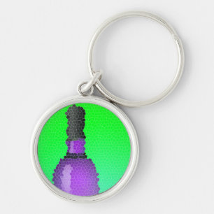 wine glass and bottle : stained glass key ring