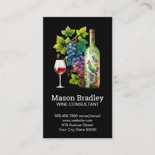 Wine Glass and Bottles Grapes Vine Business Card