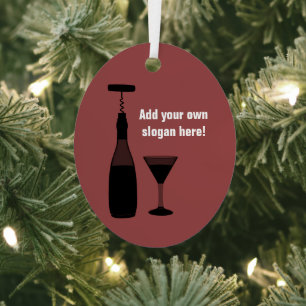 Wine, Glass and Corkscrew - Drinks Motif, own text Metal Tree Decoration