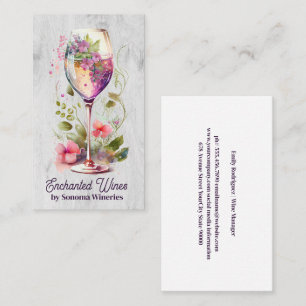Wine Glass and Flowers Hand Drawn Illustration Business Card