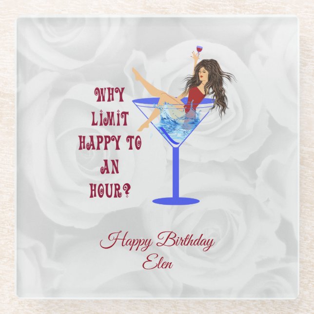 Wine Glass And Girl Glass Coaster (Front)