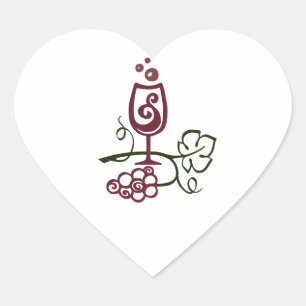 WINE GLASS AND GRAPES HEART STICKER