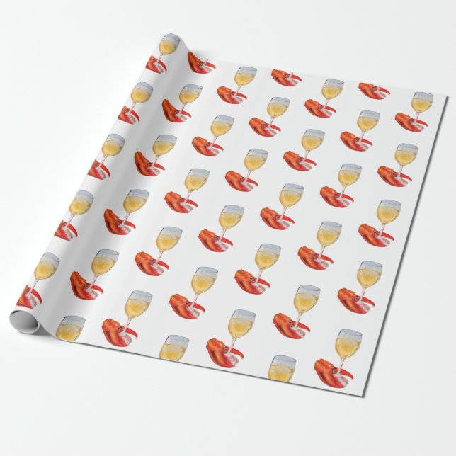 Wine Glass and Lobster Claw Wrapping Paper (Unrolled)