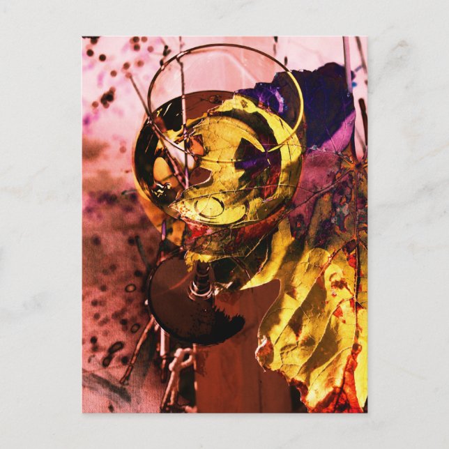 Wine glass and wine grape leaf photocollage postcard (Front)