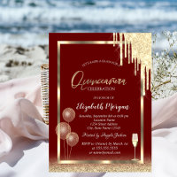 Wine Glass Balloons Glitter Drips Red Quinceañera
