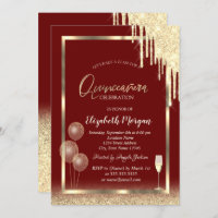 Wine Glass Balloons Glitter Drips Red Quinceañera