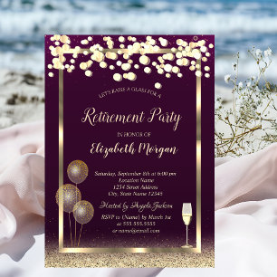 Wine Glass Balloons  Glitter Violet Retirement  Invitation