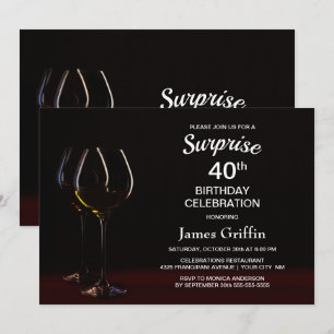 Wine Glass Black Surprise 40th Birthday Party Invitation