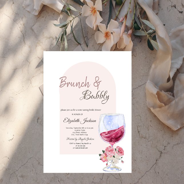 Wine Glass Boho Flowers Confetti Brunch & Bubbly Invitation (Creator Uploaded)