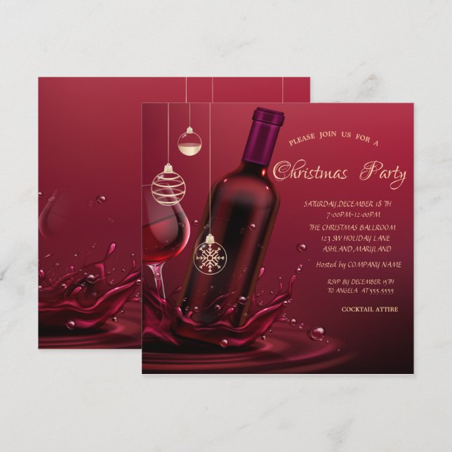 Wine Glass,Bottle Corporate Christmas Invitation (Front/Back)