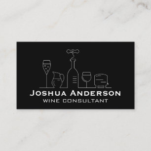 Wine Glass Bottle Line Drawing   Restaurant Business Card