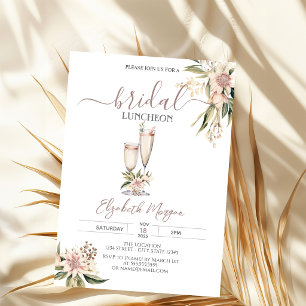  Wine Glass Burgundy Flowers Bridal Luncheon Invitation